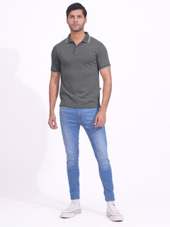 Charcoal Contrast Tipping Half Sleeves Cotton Jersey Polo T-Shirt (POLO-710)