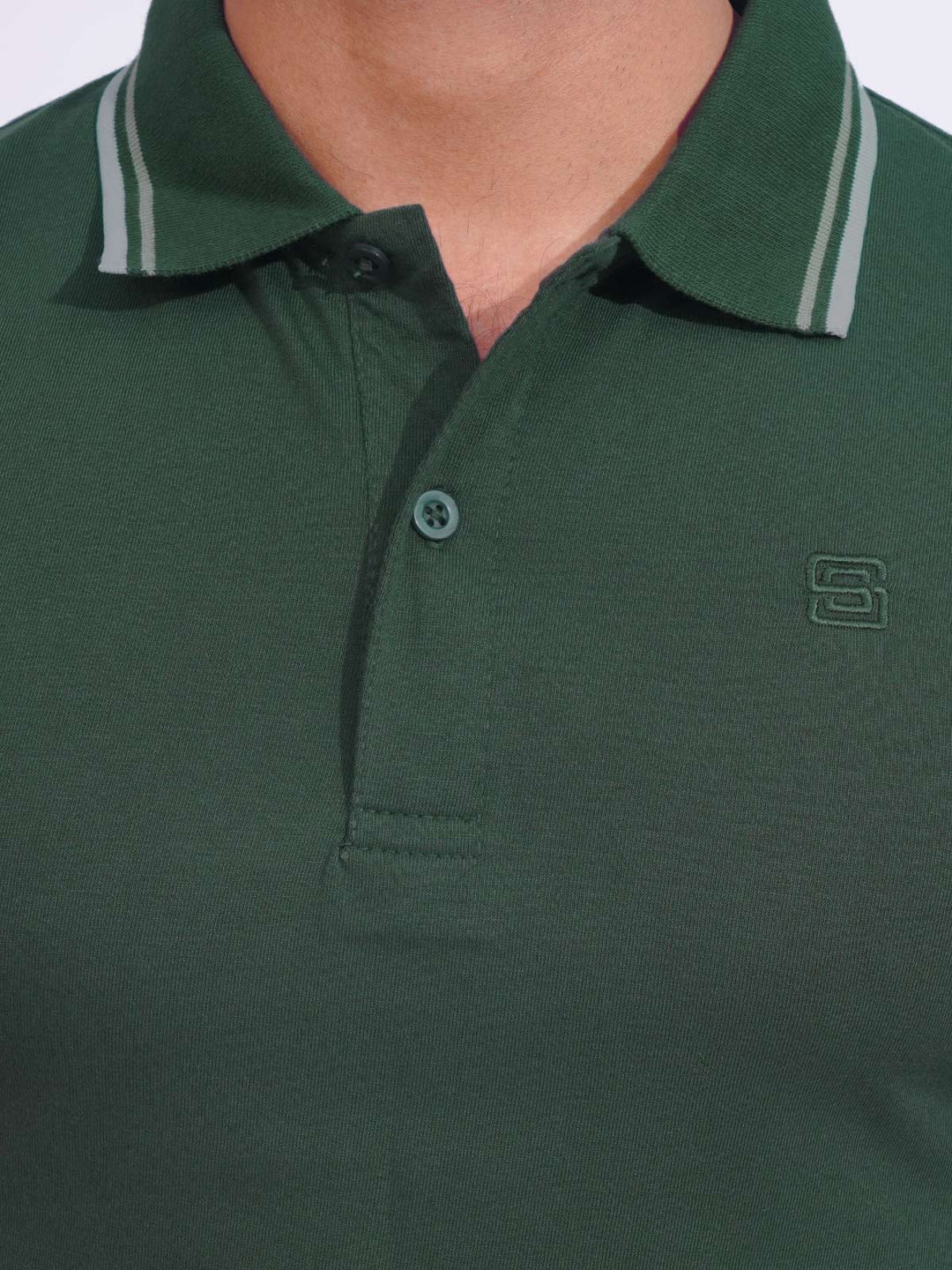 Dark Green Contrast Tipping Half Sleeves Cotton Jersey Polo T-Shirt (POLO-711)