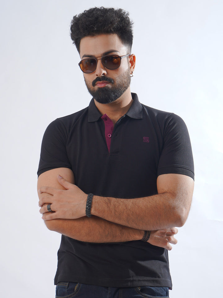 Black Half Sleeves Designer Polo T-Shirt (POLO-713)