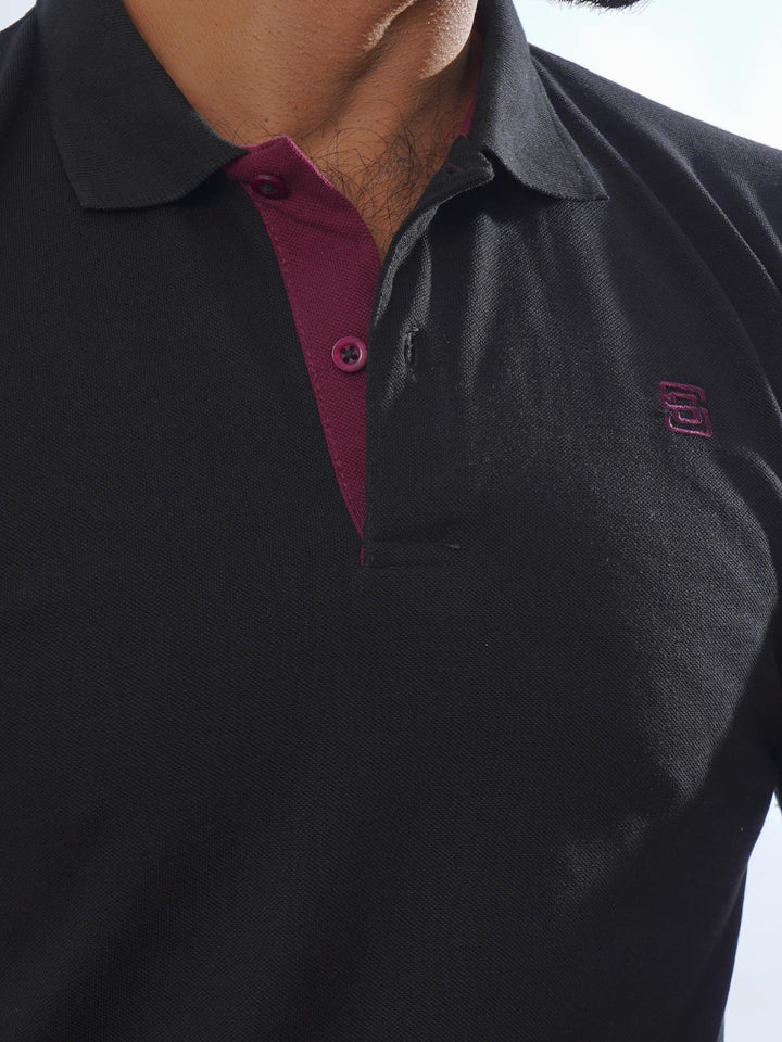 Black Half Sleeves Designer Polo T-Shirt (POLO-713)