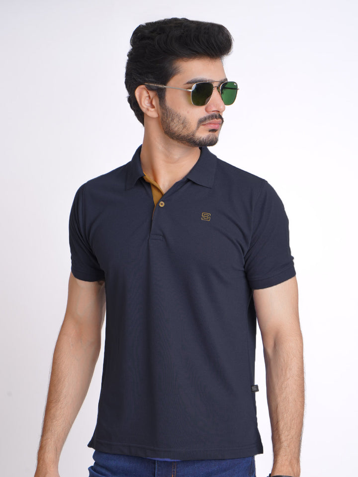 Navy Blue Half Sleeves Designer Polo T-Shirt (POLO-714)