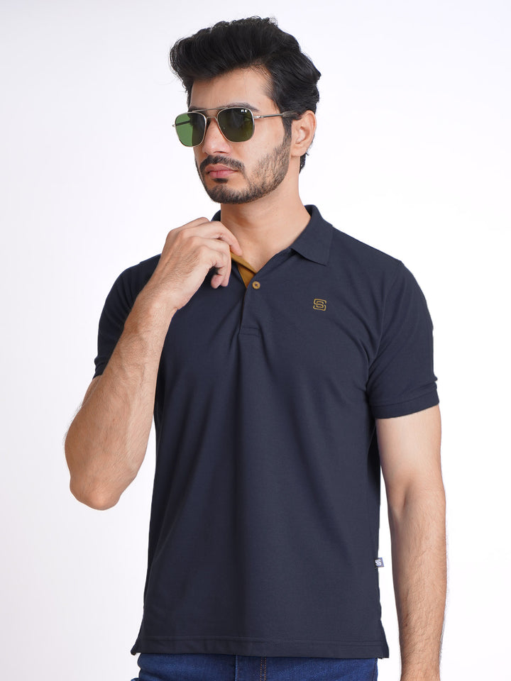 Navy Blue Half Sleeves Designer Polo T-Shirt (POLO-714)