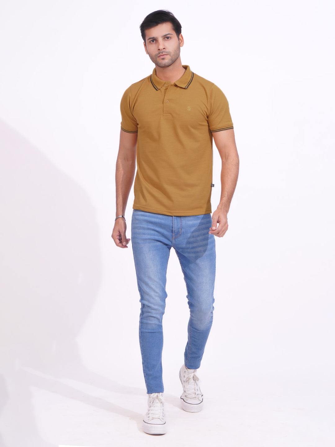 Mustard Plain Contrast Tipping Half Sleeves Polo T-Shirt (POLO-716)