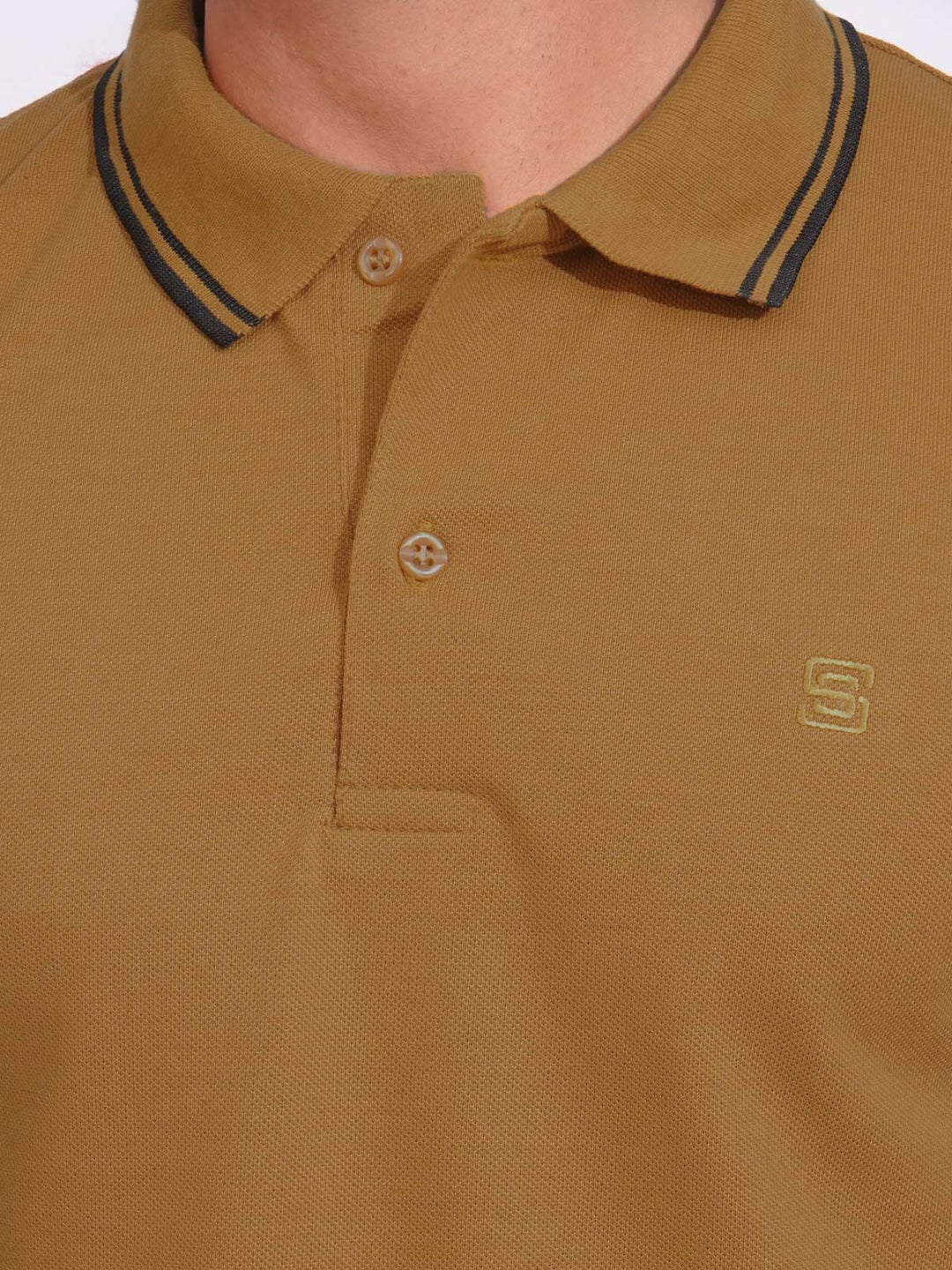 Mustard Plain Contrast Tipping Half Sleeves Polo T-Shirt (POLO-716)