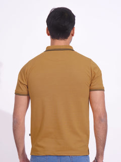 Mustard Plain Contrast Tipping Half Sleeves Polo T-Shirt (POLO-716)