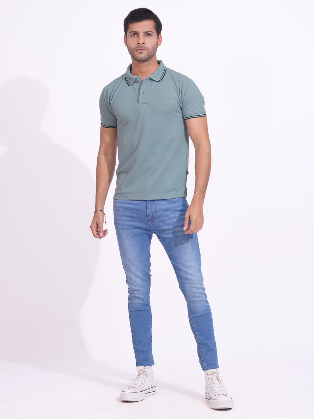 Light Blue Plain Contrast Tipping Half Sleeves Polo T-Shirt (POLO-717)