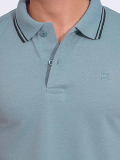 Light Blue Plain Contrast Tipping Half Sleeves Polo T-Shirt (POLO-717)