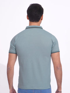 Light Blue Plain Contrast Tipping Half Sleeves Polo T-Shirt (POLO-717)