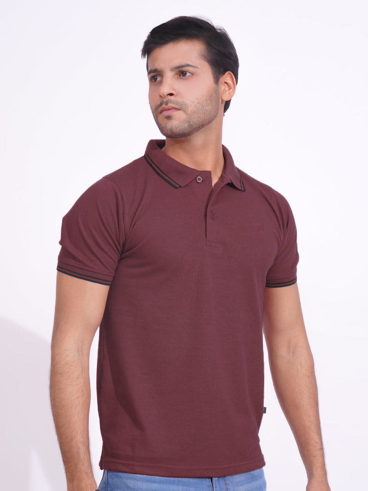 Maroon Plain Contrast Tipping Half Sleeves Polo T-Shirt (POLO-719)