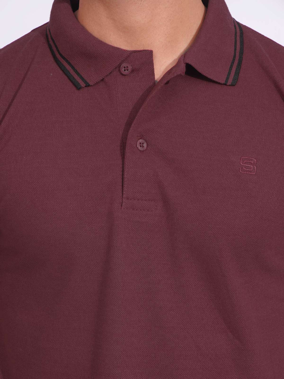 Maroon Plain Contrast Tipping Half Sleeves Polo T-Shirt (POLO-719)