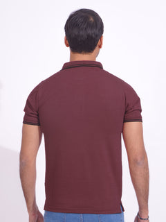 Maroon Plain Contrast Tipping Half Sleeves Polo T-Shirt (POLO-719)