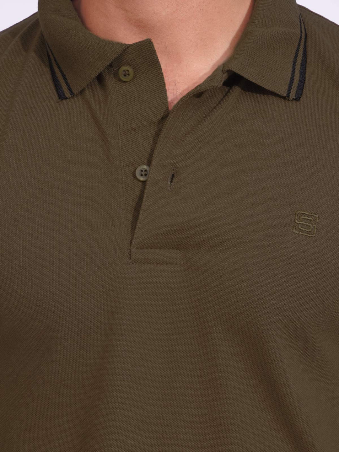 Light Brown Plain Contrast Tipping Half Sleeves Polo T-Shirt (POLO-720)