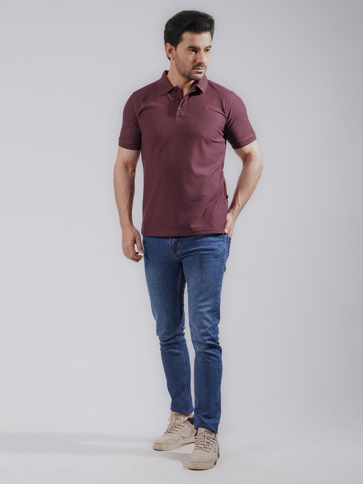 Maroon Textured Half Sleeves Popcorn Polo T-Shirt (POLO-725)