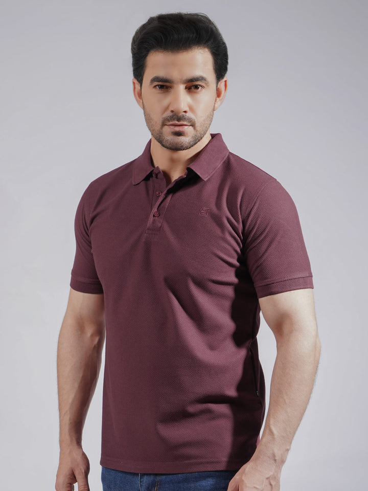 Maroon Textured Half Sleeves Popcorn Polo T-Shirt (POLO-725)