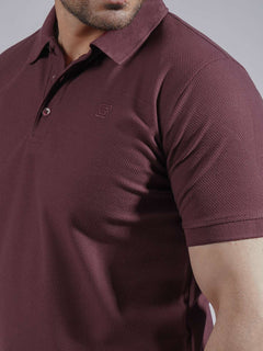 Maroon Textured Half Sleeves Popcorn Polo T-Shirt (POLO-725)