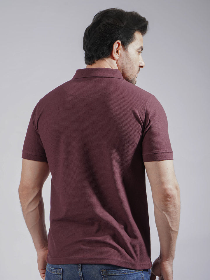 Maroon Textured Half Sleeves Popcorn Polo T-Shirt (POLO-725)