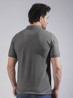 Charcoal Grey Textured Half Sleeves Popcorn Polo T-Shirt (POLO-728)