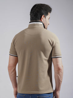 Egyption Stone Plain Twin Contrast Lycra Elastane Half Sleeves Polo T-Shirt (POLO-733)