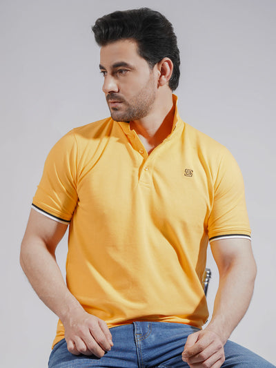 Golden Plain Twin Contrast Lycra Elastane Half Sleeves Polo T-Shirt (POLO-736)