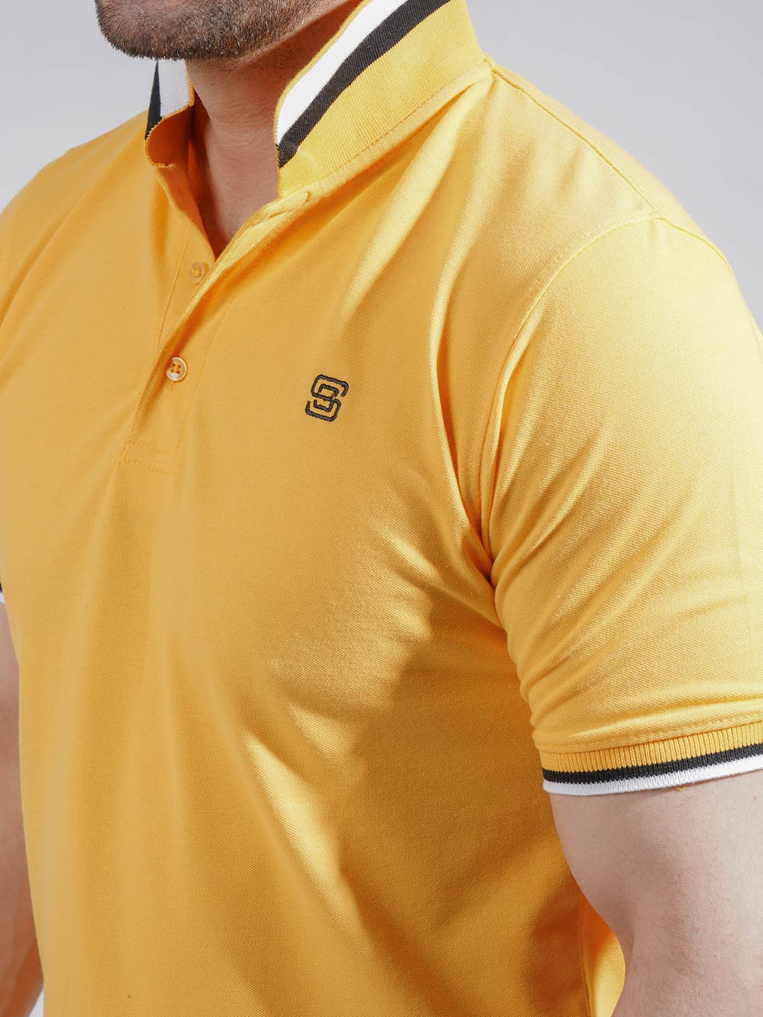 Golden Plain Twin Contrast Half Sleeves Stretchable Cotton Polo T-Shirt (POLO-736)