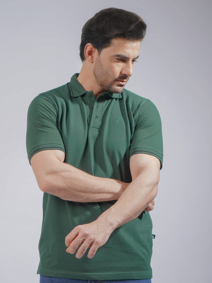 Dark Green Classic Half Sleeves Cotton Polo T-Shirt (POLO-740)