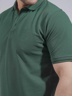 Dark Green Classic Half Sleeves Cotton Polo T-Shirt (POLO-740)