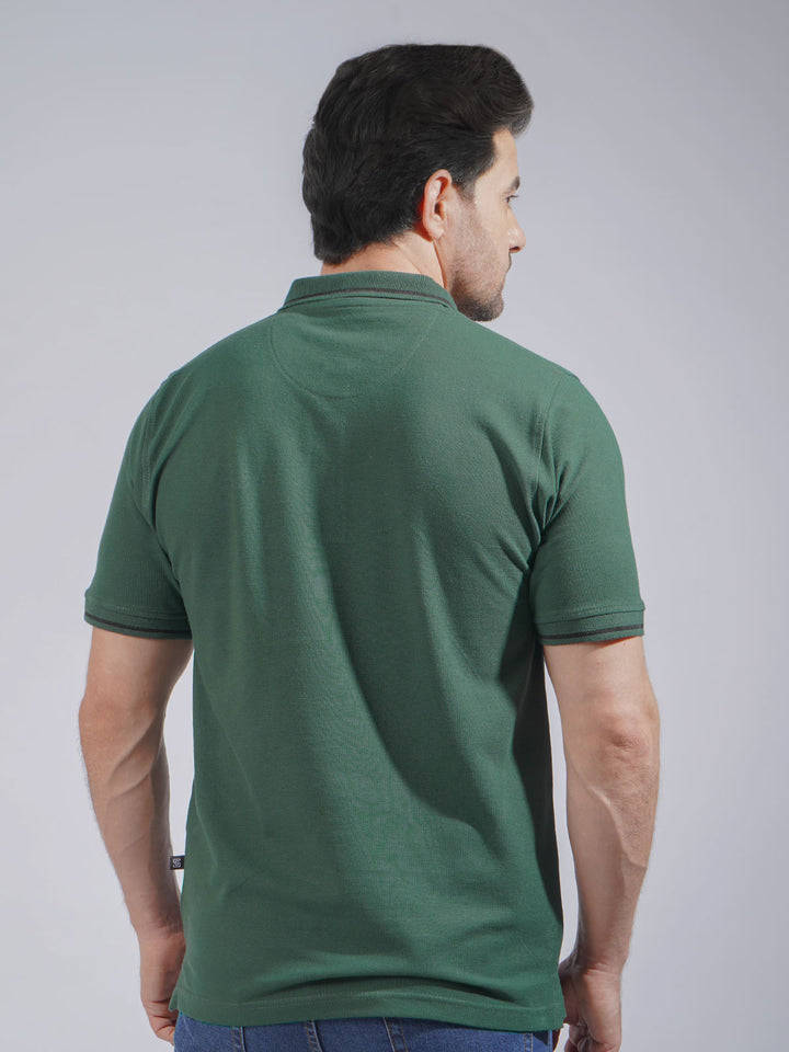 Dark Green Classic Half Sleeves Cotton Polo T-Shirt (POLO-740)