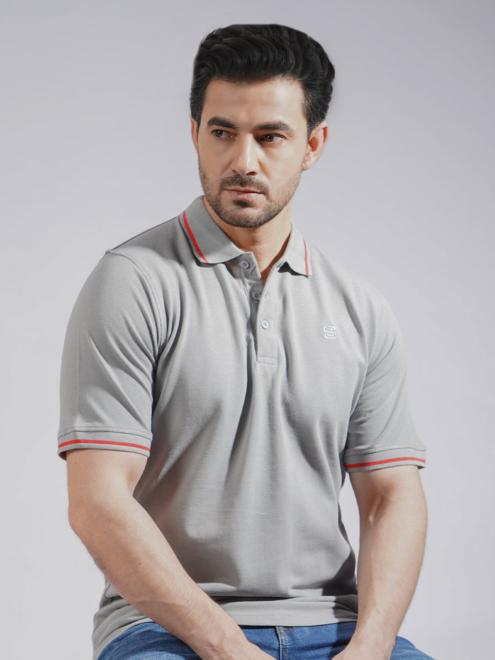 Grey Classic Half Sleeves Cotton Polo T-Shirt (POLO-741)