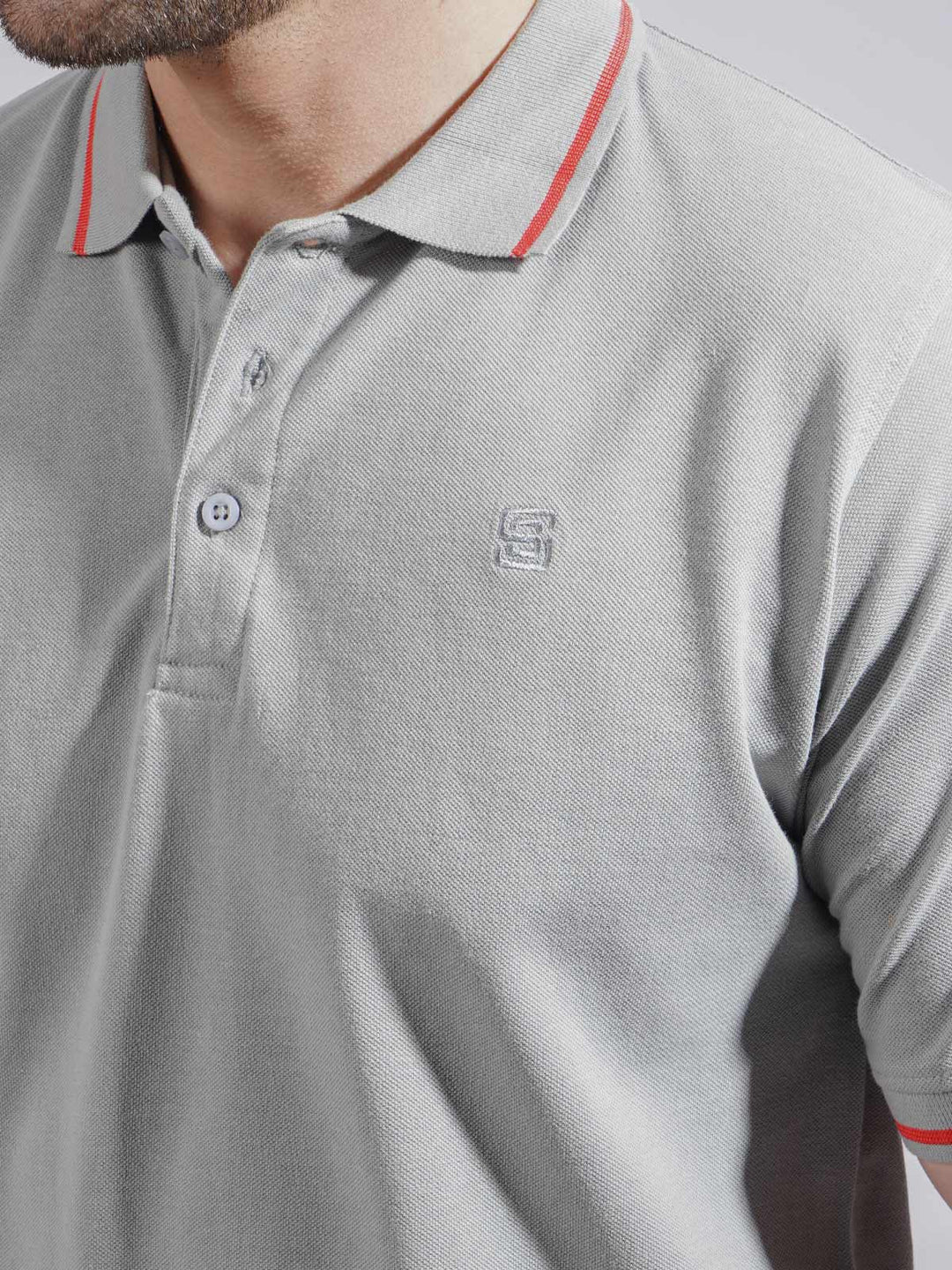 Grey Classic Half Sleeves Cotton Polo T-Shirt (POLO-741)