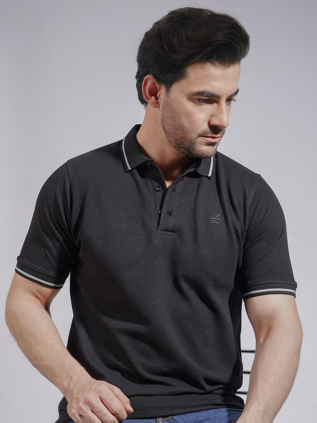 Black  Classic Half Sleeves Cotton Polo T-Shirt (POLO-748)