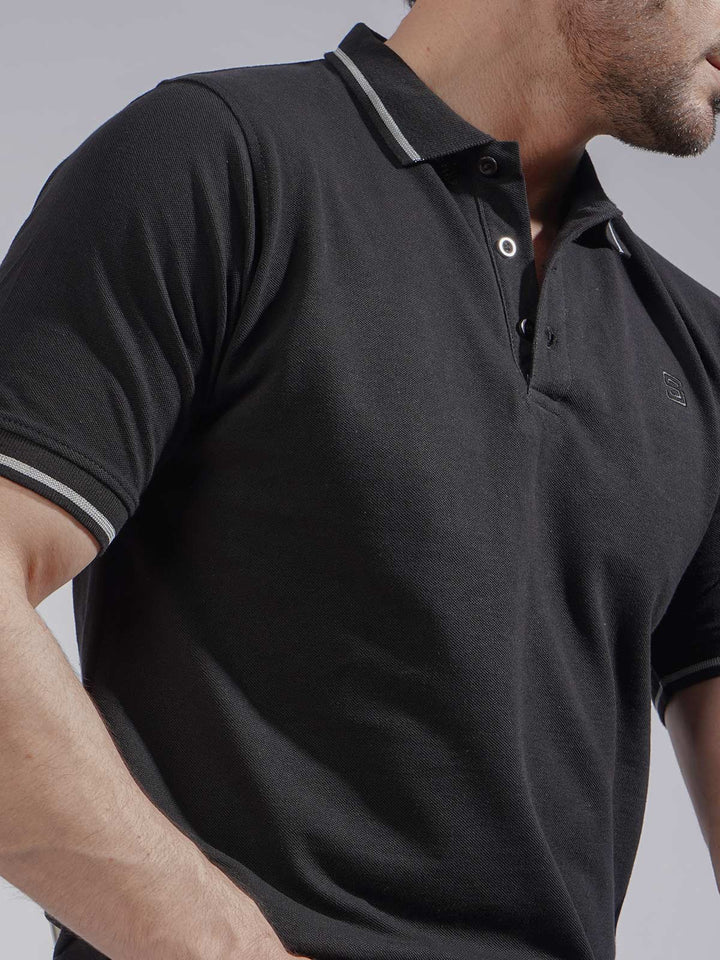 Black  Classic Half Sleeves Cotton Polo T-Shirt (POLO-748)