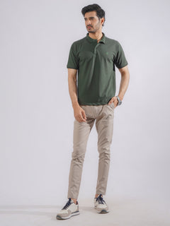 Dark Green Plain Contrast Tipping Half Sleeves Polo T-Shirt (POLO-751)
