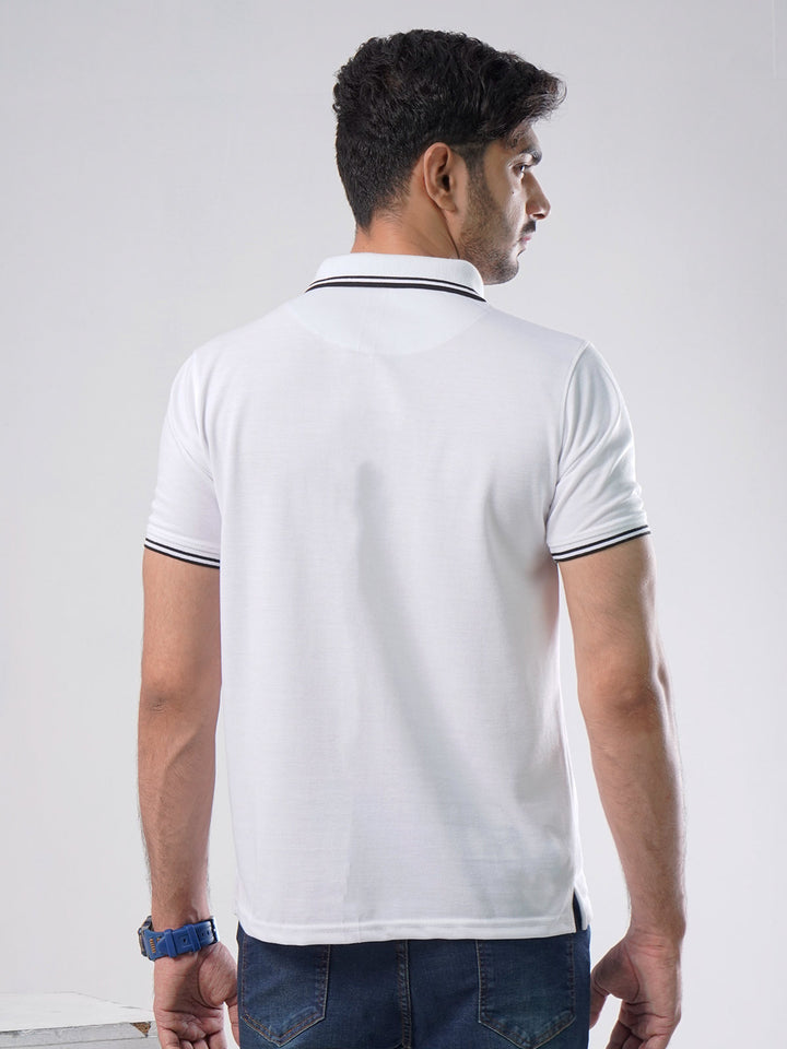 White Plain Contrast Tipping Half Sleeves Polo T-Shirt (POLO-754)