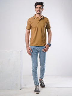 Mustard Plain Contrast Tipping Half Sleeves Polo T-Shirt (POLO-755)