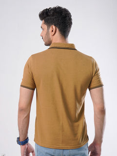 Mustard Plain Contrast Tipping Half Sleeves Polo T-Shirt (POLO-755)