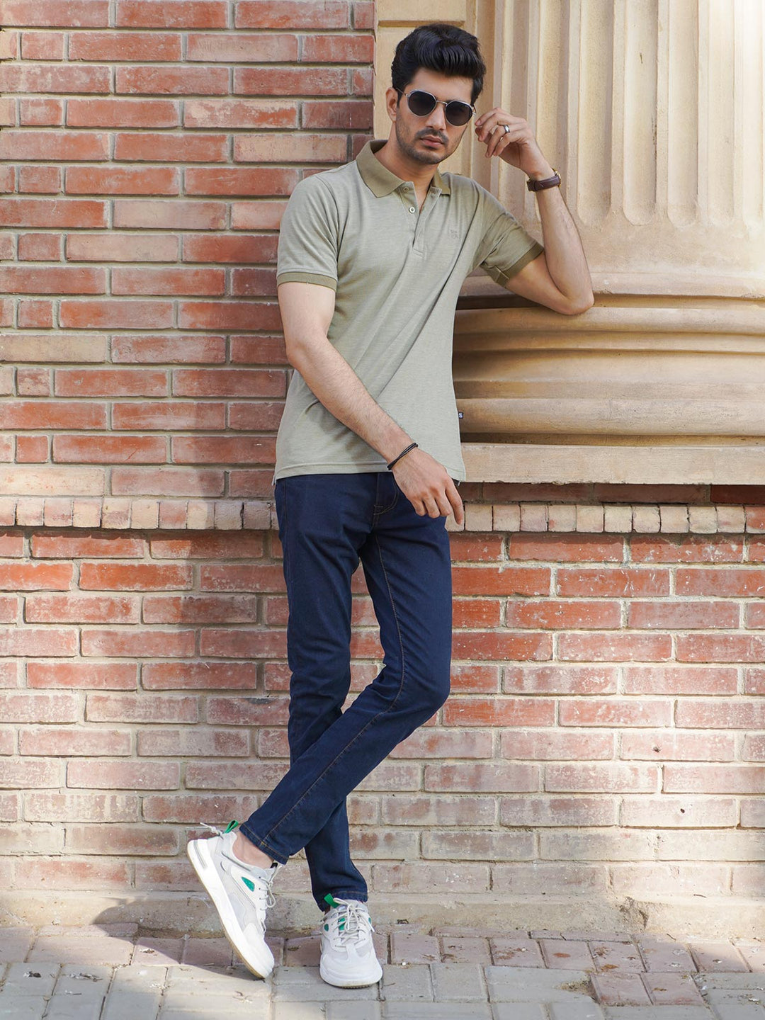 Beige Contrast Bird Eye Half Sleeves Polo T-Shirt (POLO-757)