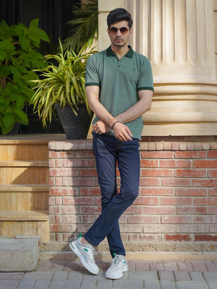 Dark Green Contrast Bird Eye Half Sleeves Polo T-Shirt (POLO-758)