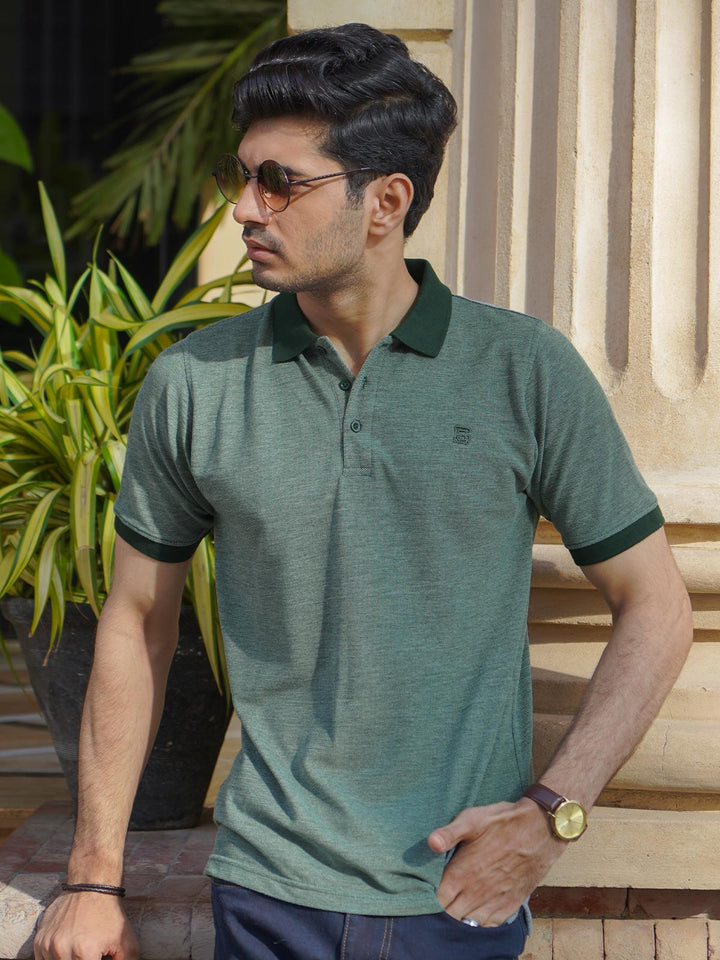 Dark Green Contrast Bird Eye Half Sleeves Polo T-Shirt (POLO-758)