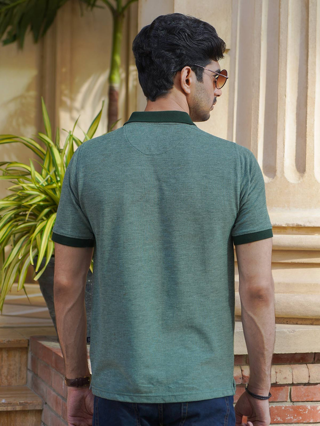 Dark Green Contrast Bird Eye Half Sleeves Polo T-Shirt (POLO-758)