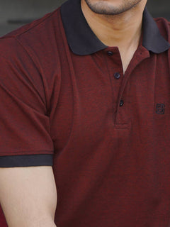 Maroon Contrast Bird Eye Half Sleeves Polo T-Shirt (POLO -761)
