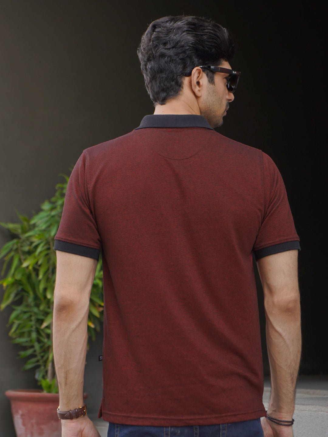 Maroon Contrast Bird Eye Half Sleeves Polo T-Shirt (POLO -761)