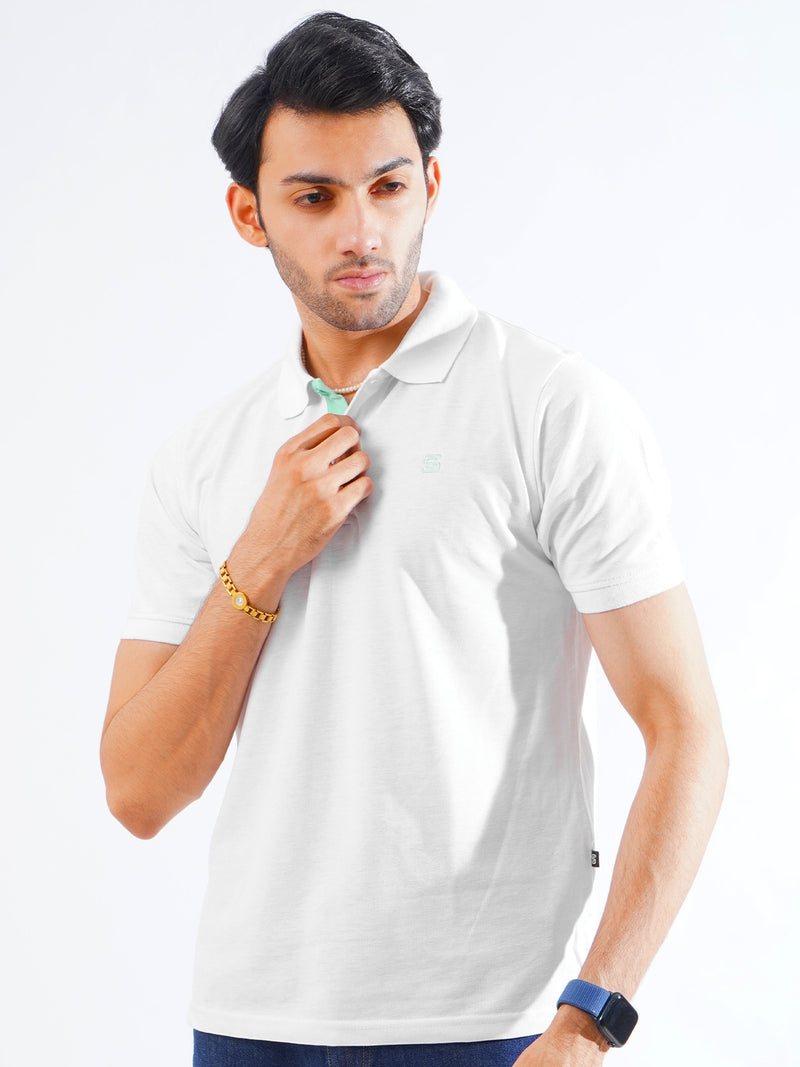 White Half Sleeves Designer Polo T-Shirt (POLO-763)