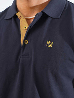 Navy Blue Half Sleeves Designer Polo T-Shirt (POLO-766)