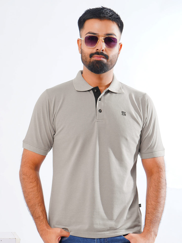 Grey Half Sleeves Designer Polo T-Shirt (POLO-768)