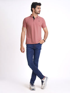 Tea Pink Half Sleeves Designer Polo T-Shirt (POLO-769)