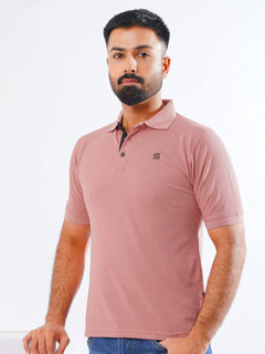 Tea Pink Half Sleeves Designer Polo T-Shirt (POLO-769)