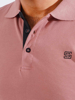 Tea Pink Half Sleeves Designer Polo T-Shirt (POLO-769)