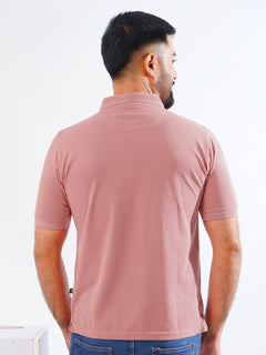 Tea Pink Half Sleeves Designer Polo T-Shirt (POLO-769)