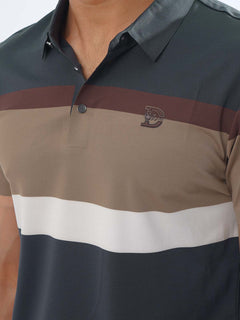 Multi Color Striped Spandex Polo T-Shirt (POLO-772)