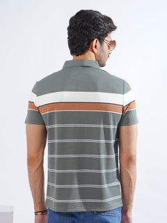 Multi Color Striped Spandex Polo T-Shirt (POLO-777)
